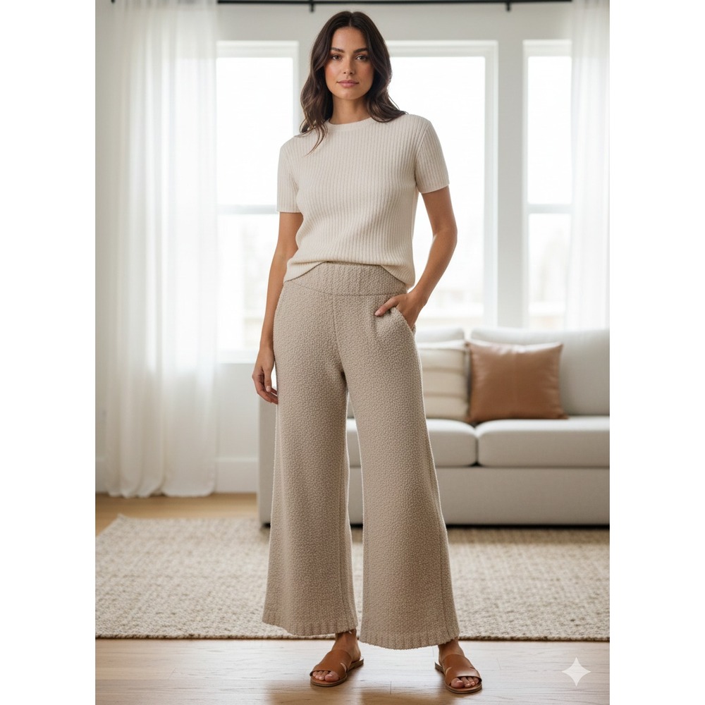 Skims Pants Women's Size Medium Cream Wide‎ Leg High Waist Casual Wear